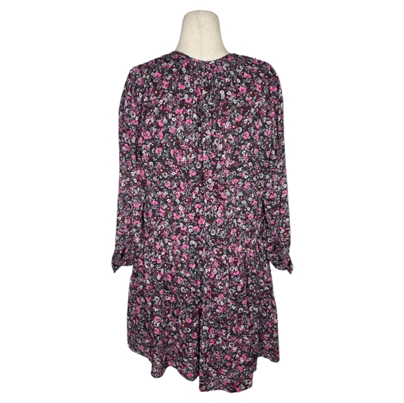 Zara Black Pink Floral Long Sleeve Tiered Mini Dress Size M Boho Cottagecore - Picture 4 of 7